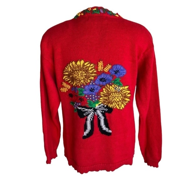 Vintage 90s Heavily Embroidered Floral Cardigan Folk Art Cottagcore Prairie S - Picture 8 of 16